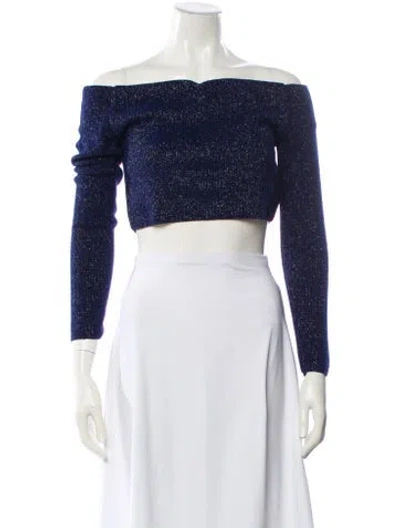 Pre-owned Leset Patterned Off-the-shoulder Sweater In Blue