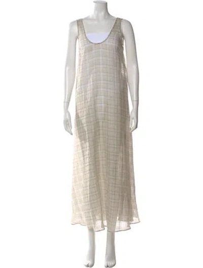 Pre-owned Leset Plaid Print Long Dress W/ Tags In Neutral