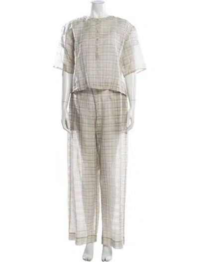 Pre-owned Leset Plaid Print Pant Set W/ Tags In Neutral