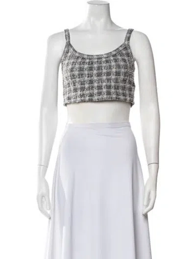 Pre-owned Leset Plaid Print Scoop Neck Crop Top In White