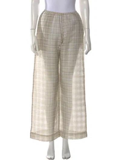 Pre-owned Leset Plaid Print Wide Leg Pants In Neutral