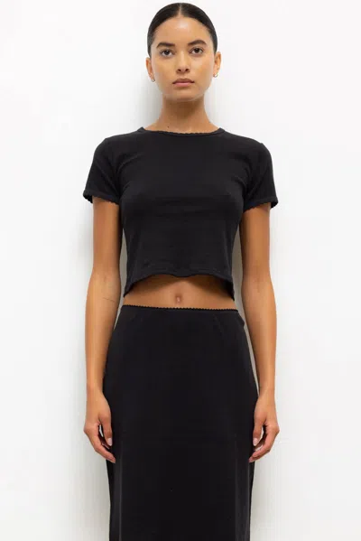 Leset Pointelle Baby Tee In Black