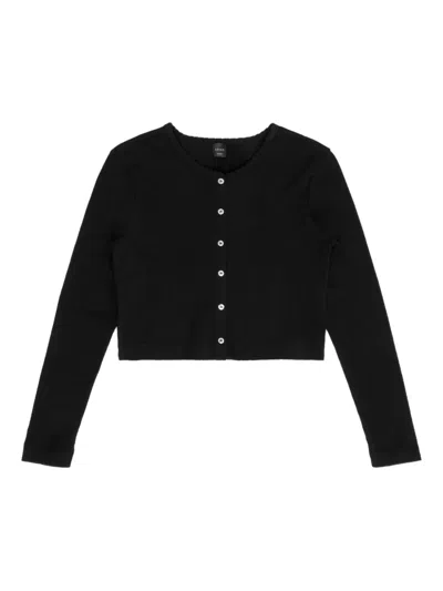 Leset Pointelle Button Cardigan In Black
