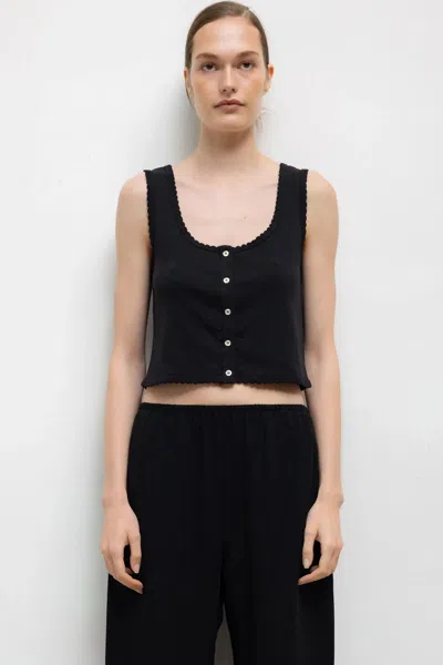 Leset Pointelle Button Down Tank In Black