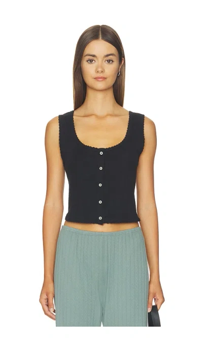 Leset Pointelle Button Down Tank In Black