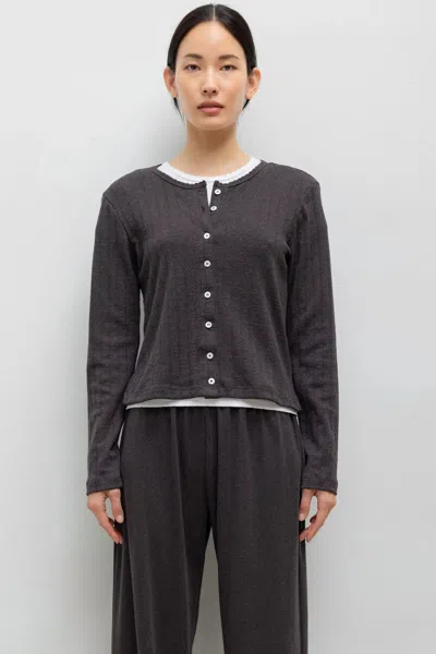 Leset Pointelle Classic Cardigan Ii In Hickory Melange