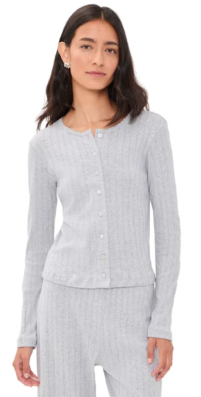 Leset Pointelle Classic Cardigan Ii Light Grey Melange