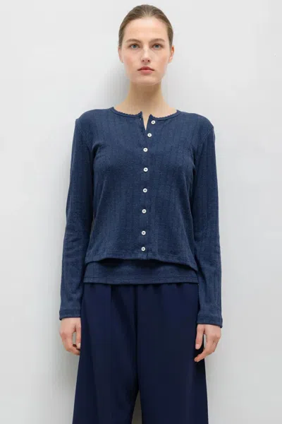 Leset Pointelle Classic Cardigan Ii In Midnight Melange