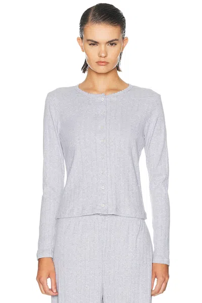 Leset Pointelle Classic Cardigan In Light Grey