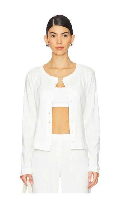 Leset Pointelle Classic Cardigan In White