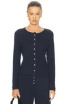 Leset Pointelle Classic Crew Cardigan Midnight In Blue