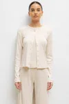 Leset Barb Satin Crew Cardigan In Creme In Creme