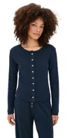 Leset Pointelle Classic Crew Cardigan Midnight In Blue