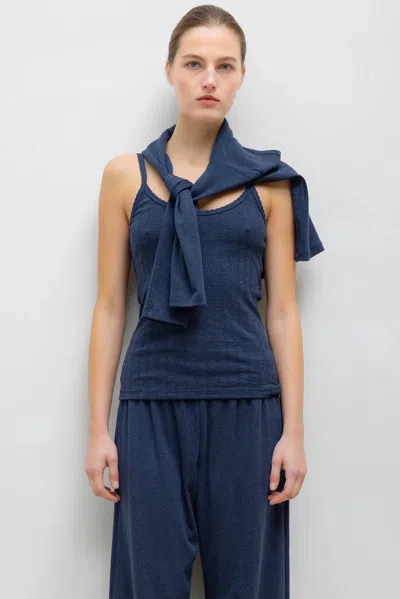 Leset Pointelle Classic Tank Top In Midnight Melange