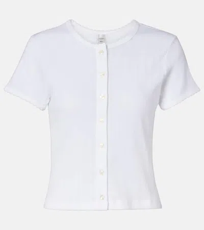 Leset Pointelle Cotton Cardigan In White
