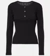 Leset Black Pointelle Long Sleeve Henley
