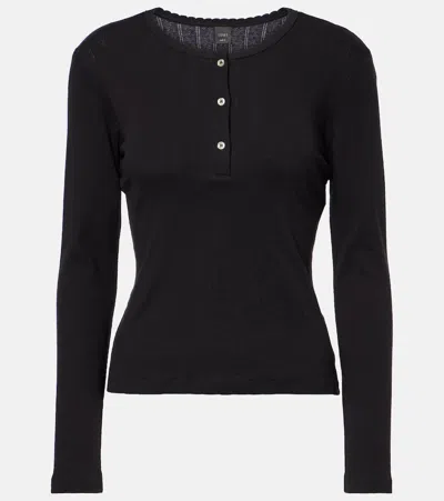 Leset Black Pointelle Long Sleeve Henley