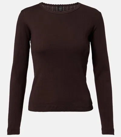 Leset Pointelle Cotton T-shirt In Brown