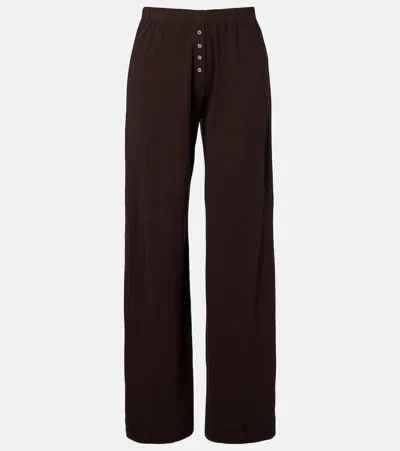 Leset Pointelle Cotton Wide-leg Pants In Brown