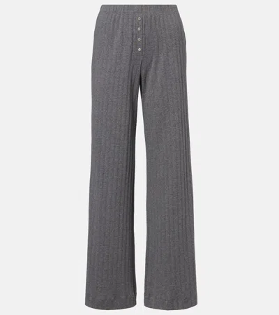 Leset Pointelle Cotton Wide-leg Pants In Gray