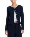 Leset Pointelle Crewneck Cardigan In Blue