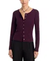 Leset Pointelle Crewneck Cardigan In Purple