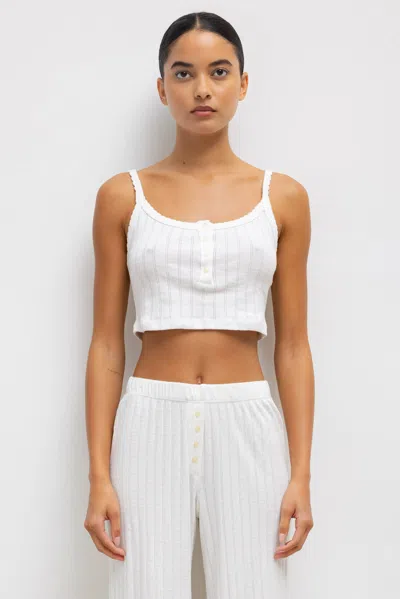 Leset Pointelle Crop Button Scoop Neck Tank In White