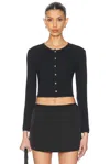 Leset Pointelle Crop Cardigan In Black