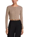 Leset Pointelle Crop Cardigan In Brown