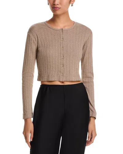 Leset Pointelle Crop Cardigan In Brown