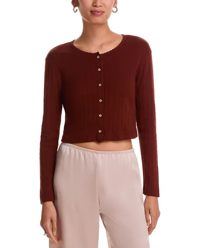 Leset Pointelle Crop Cardigan In Brown