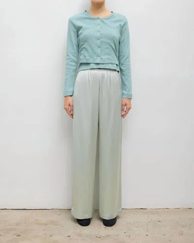 Leset Pointelle Crop Cardigan In Eucalyptus In Blue