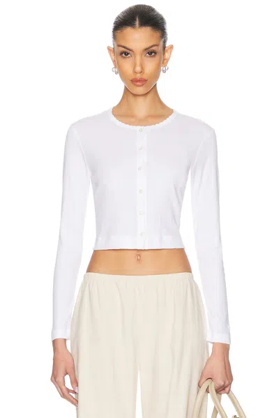 Leset Pointelle Crop Cardigan In White