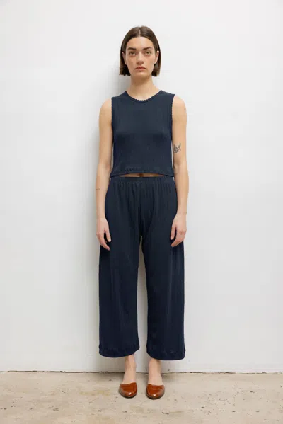 Leset Pointelle Crop Wide Leg Pant In Blue