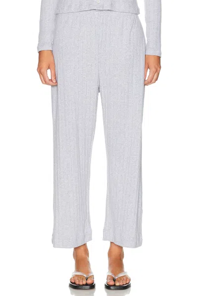 Leset Pointelle Crop Wide Leg Pant In Light Grey Melange