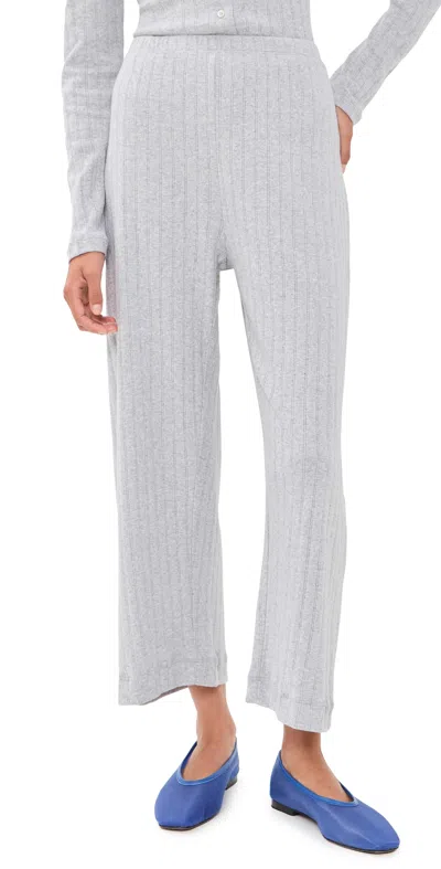 Leset Pointelle Crop Wide Leg Pants Light Grey Melange