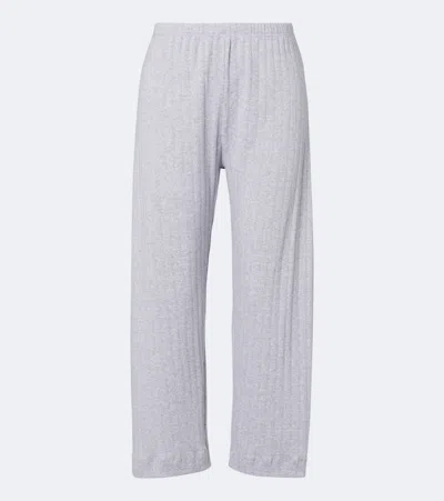 Leset Pointelle Cropped Cotton Wide-leg Pants In Gray