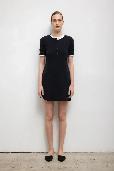 Leset Pointelle Henley Mini Dress In Black