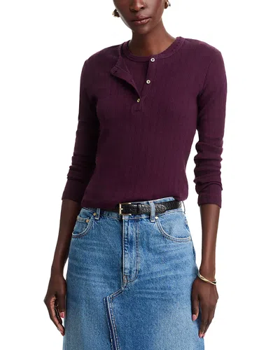 Leset Pointelle Henley Top In Dark Berry