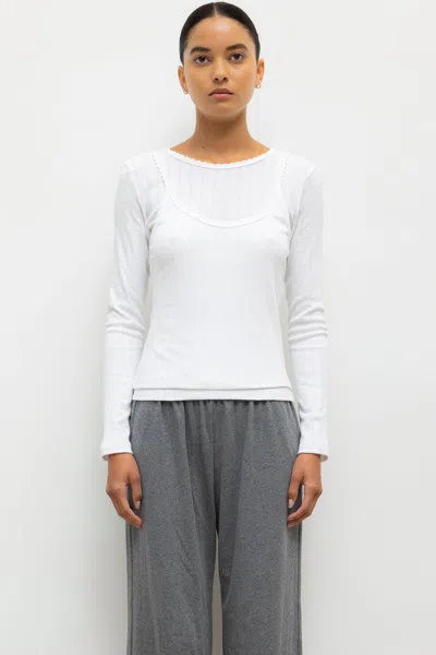 Leset Pointelle Layered Long Sleeve In White
