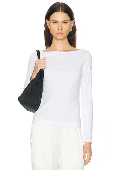 Leset Pointelle Long Sleeve Bateau Top In White