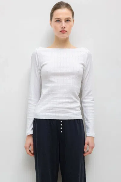 Leset Pointelle Long Sleeve Bateau Top In White