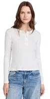 Leset White Pointelle Long Sleeve Henley In White
