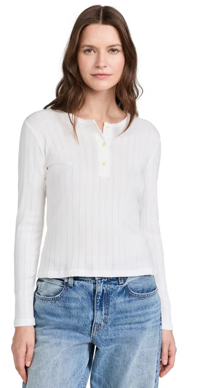 Leset White Pointelle Long Sleeve Henley