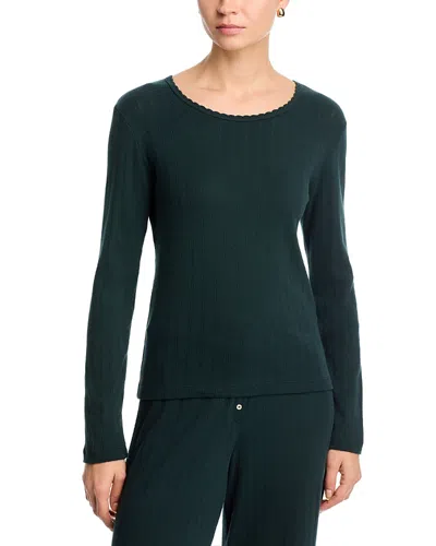 Leset Pointelle Long Sleeve Top In Green