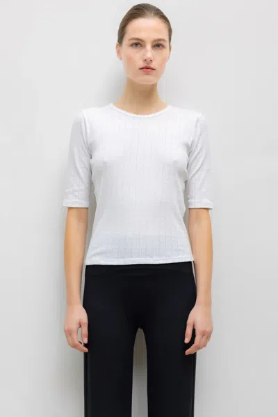 Leset Pointelle Mid Sleeve Slim Fit Tee In White