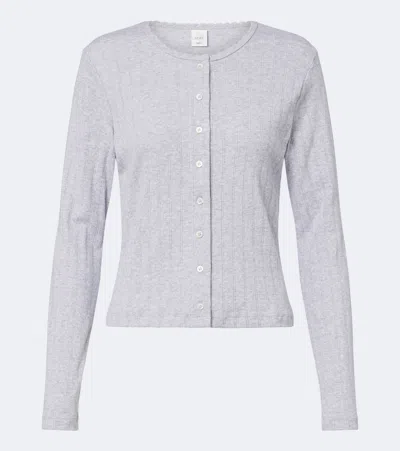 Leset Pointelle Scalloped Cotton Cardigan In Gray