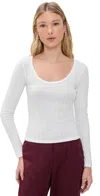 Leset Pointelle Scoop Neck Long Sleeve Shirt White In White
