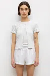 Leset Pointelle Short Sleeve Cardigan In Gray