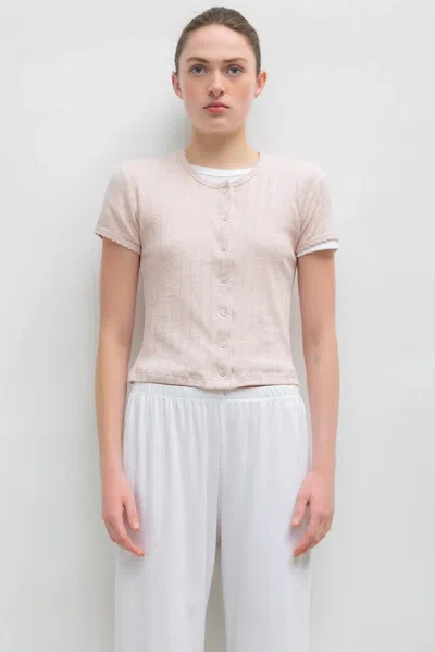 Leset Pointelle Short Sleeve Cardigan In Neutral